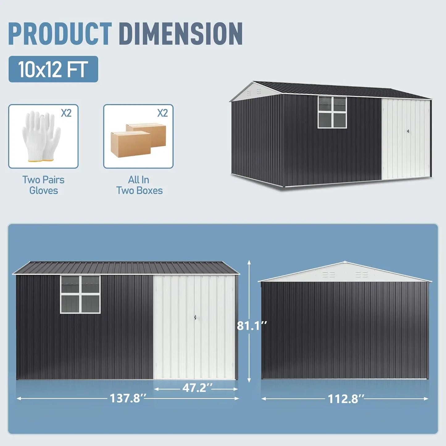 VIWAT Lockable Outdoor Metal Storage Shed With Window