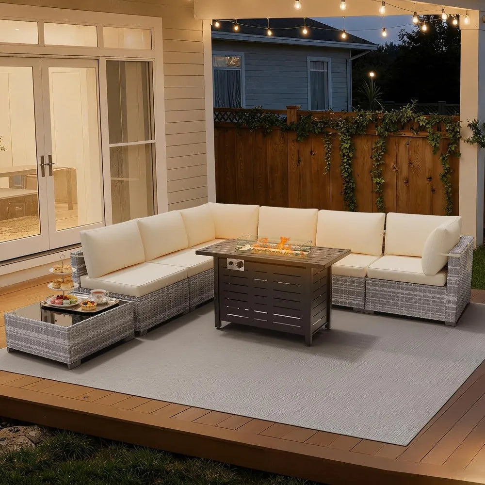 Outdoor Wicker Patio Furniture Set With Firepit Table