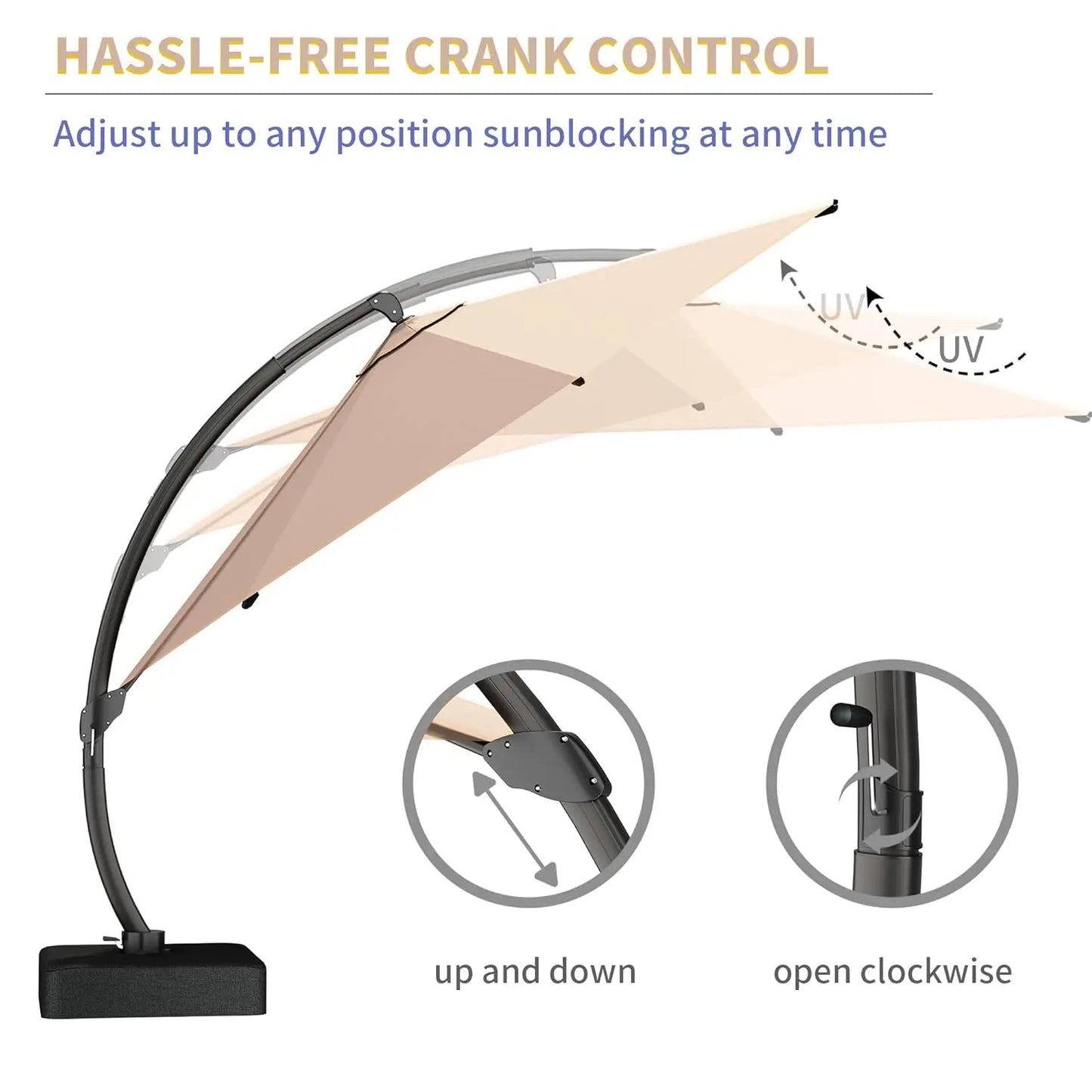 Aluminum Patio Umbrella With Base Cantilever Rotating 360 Degree