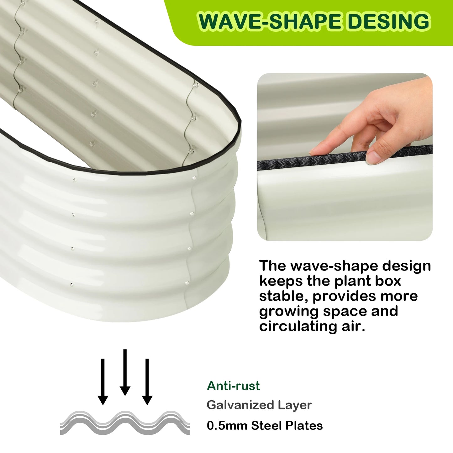 HiMISS Oval Galvanized Raised Garden Bed Set Open Ended Planter