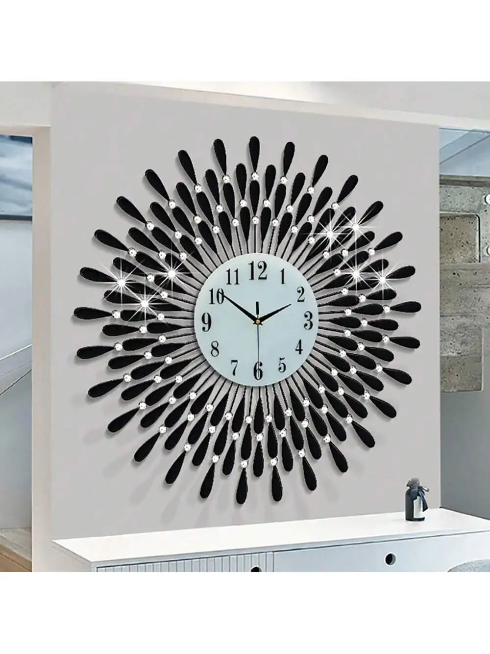 Non-Ticking Quiet Crystal Metal Wall Clock With Modern Bling