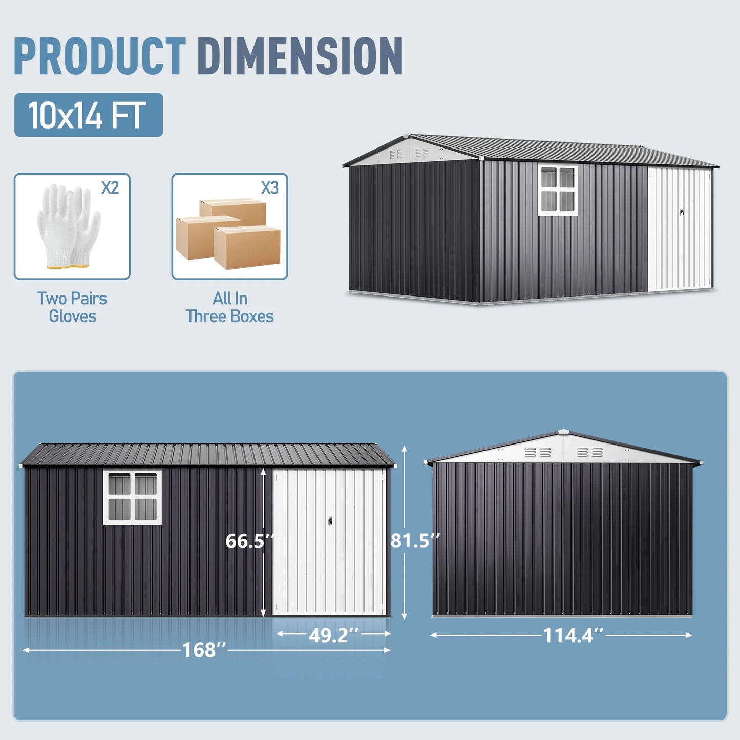 VIWAT Lockable Outdoor Metal Storage Shed With Window