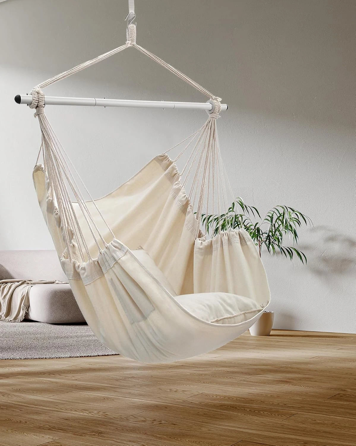 Indoor Outdoor Hanging Swing Chair With Premium Soft Fabric Comfort All Weather