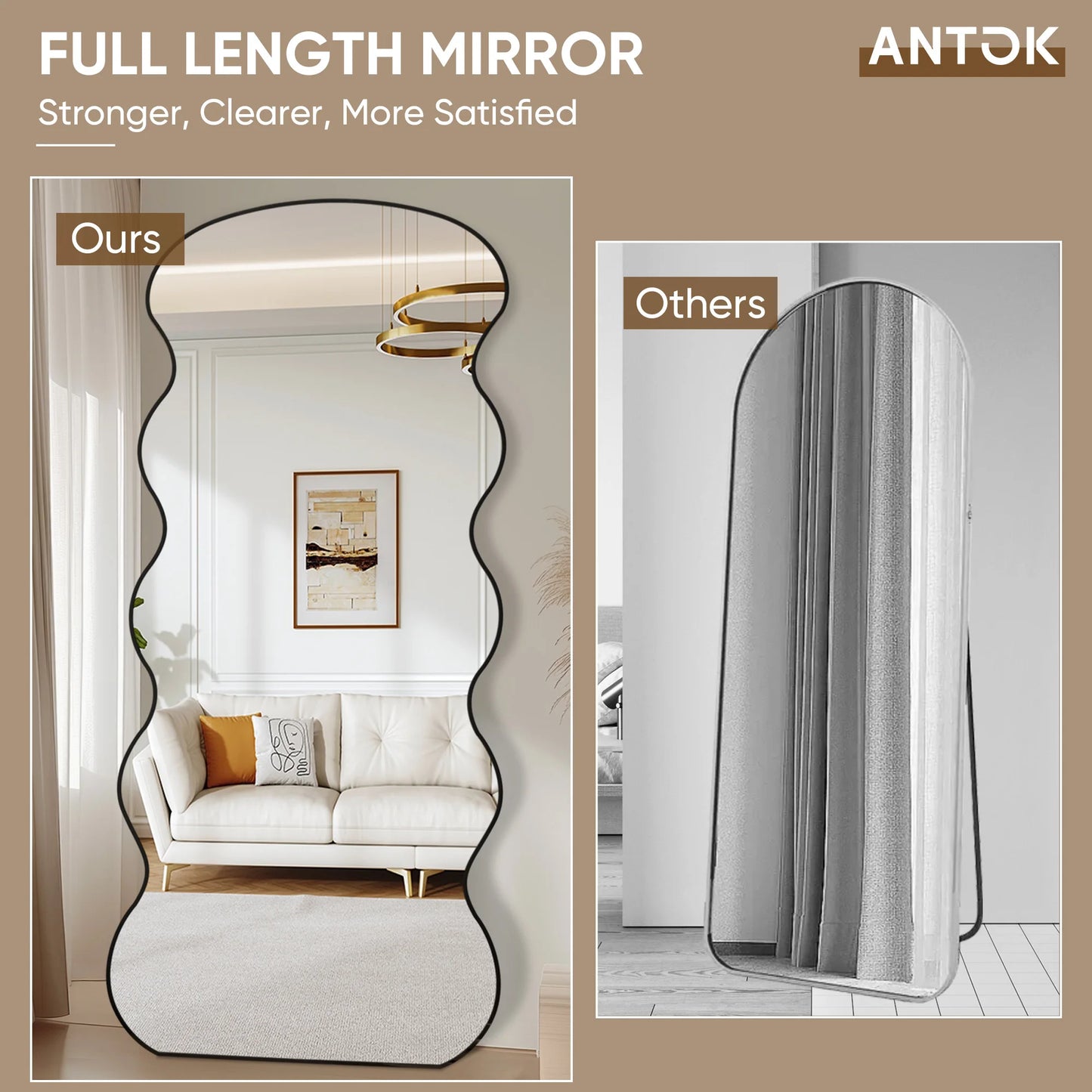 Antok Full Length Mirror With Stand In Wavy Glass Design