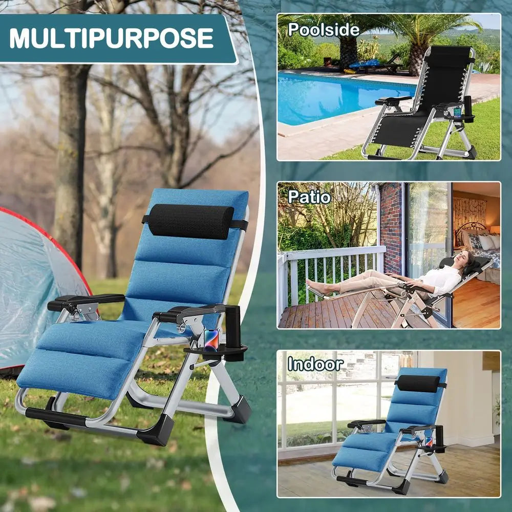 YTYIN Padded Zero Gravity Chair With Cup Holder Folding Lounge