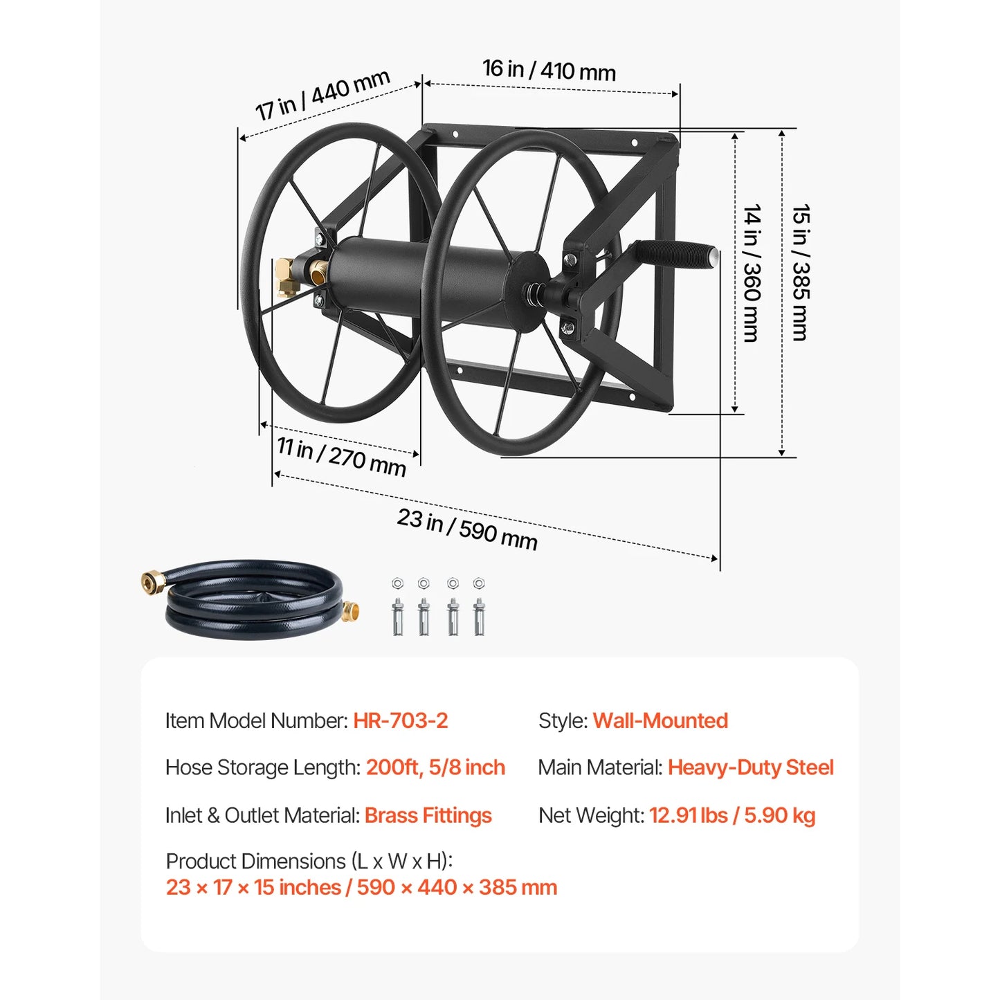 SucceBuy Wall Mounted Garden Hose Reel With Brass Fittings And Basket