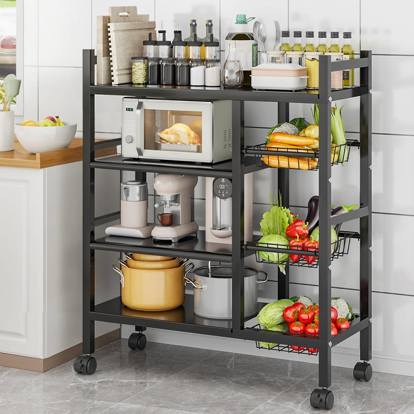 Four-Tier Space-Saving Metal Cabinet Storage Rack For Kitchen