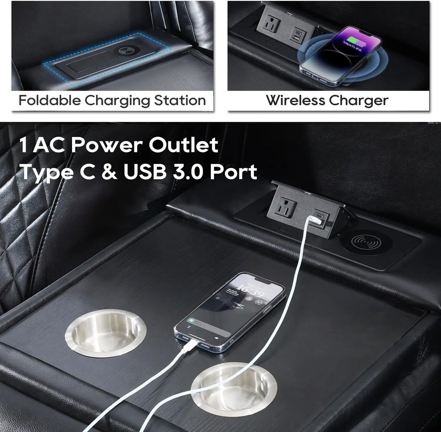 TODRANI Power Reclining Sofa With Wireless Charger