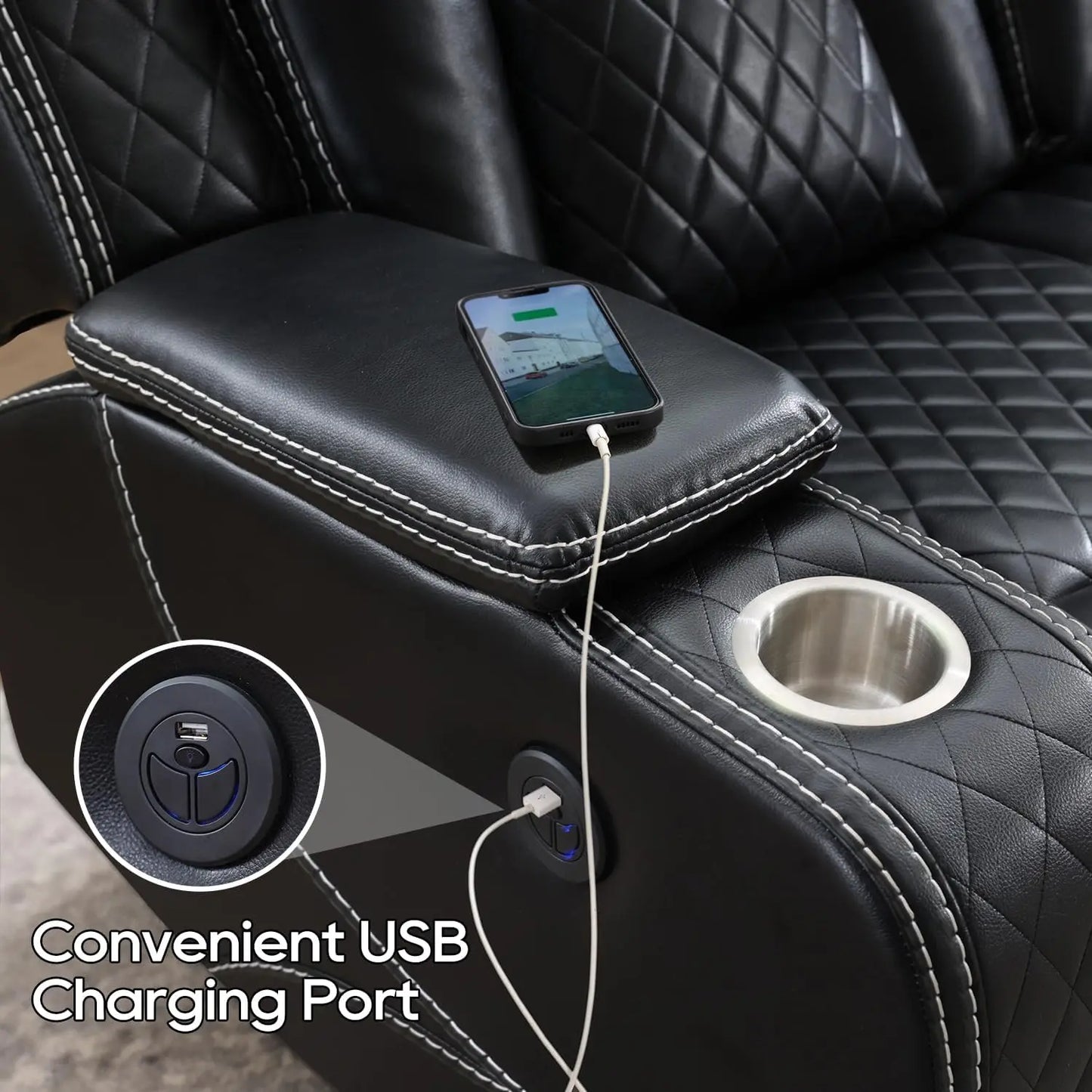 TODRANI Power Reclining Sofa With Wireless Charger