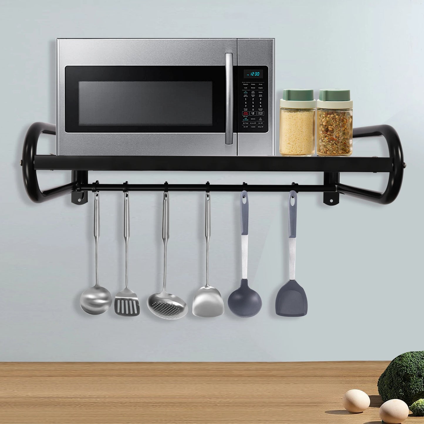 Wall Mounted Microwave Oven Rack Carbon Steel Shelf Easy Install