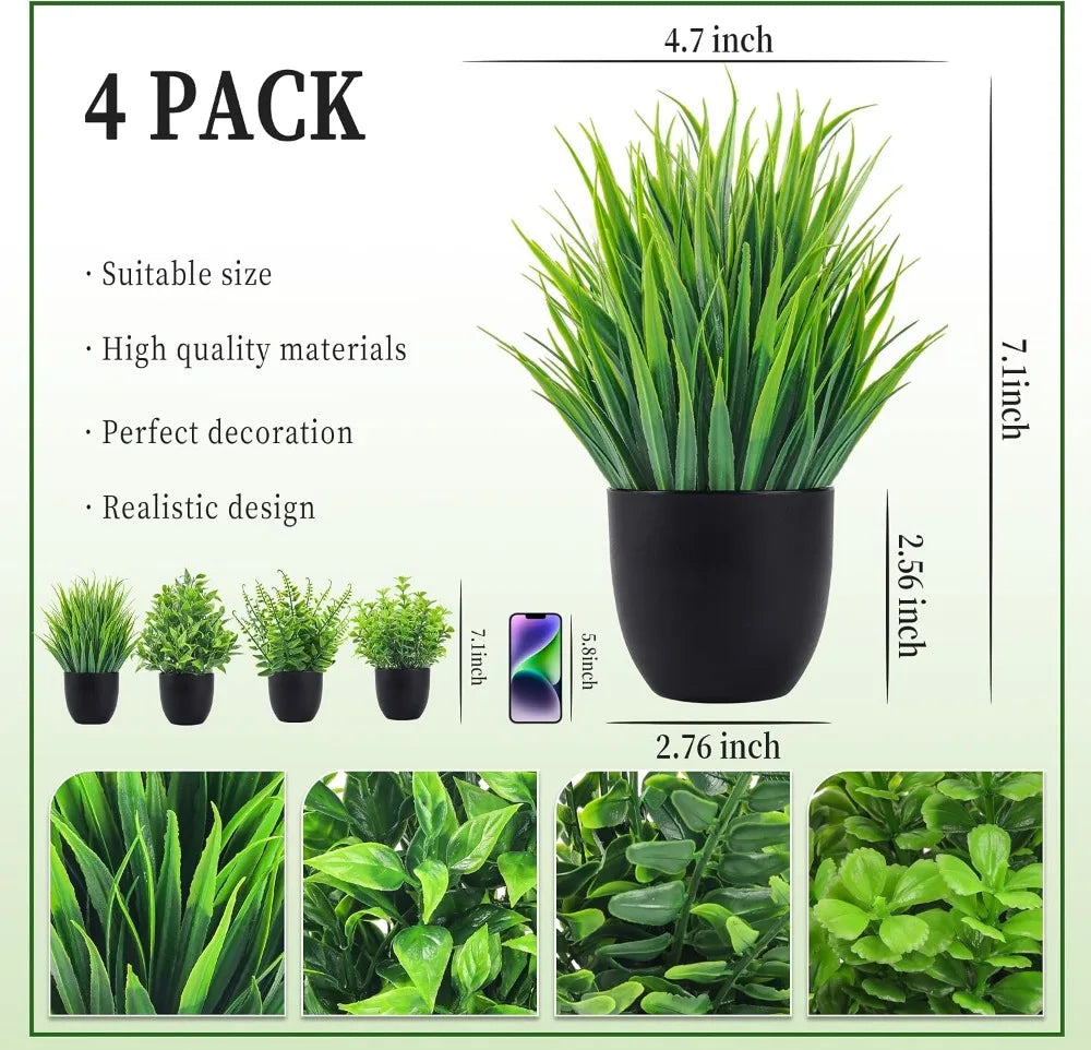 Four Pack Artificial Plants For Home Kitchen And Office Decor
