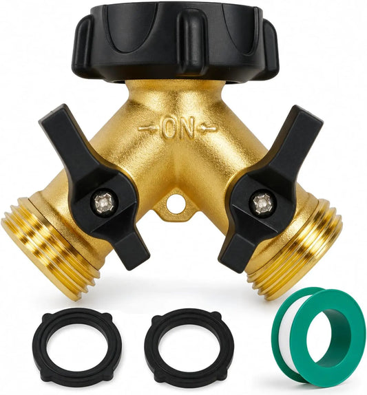Brass Garden Hose Splitter 2 Way 3/4 Inch Connector With Valves