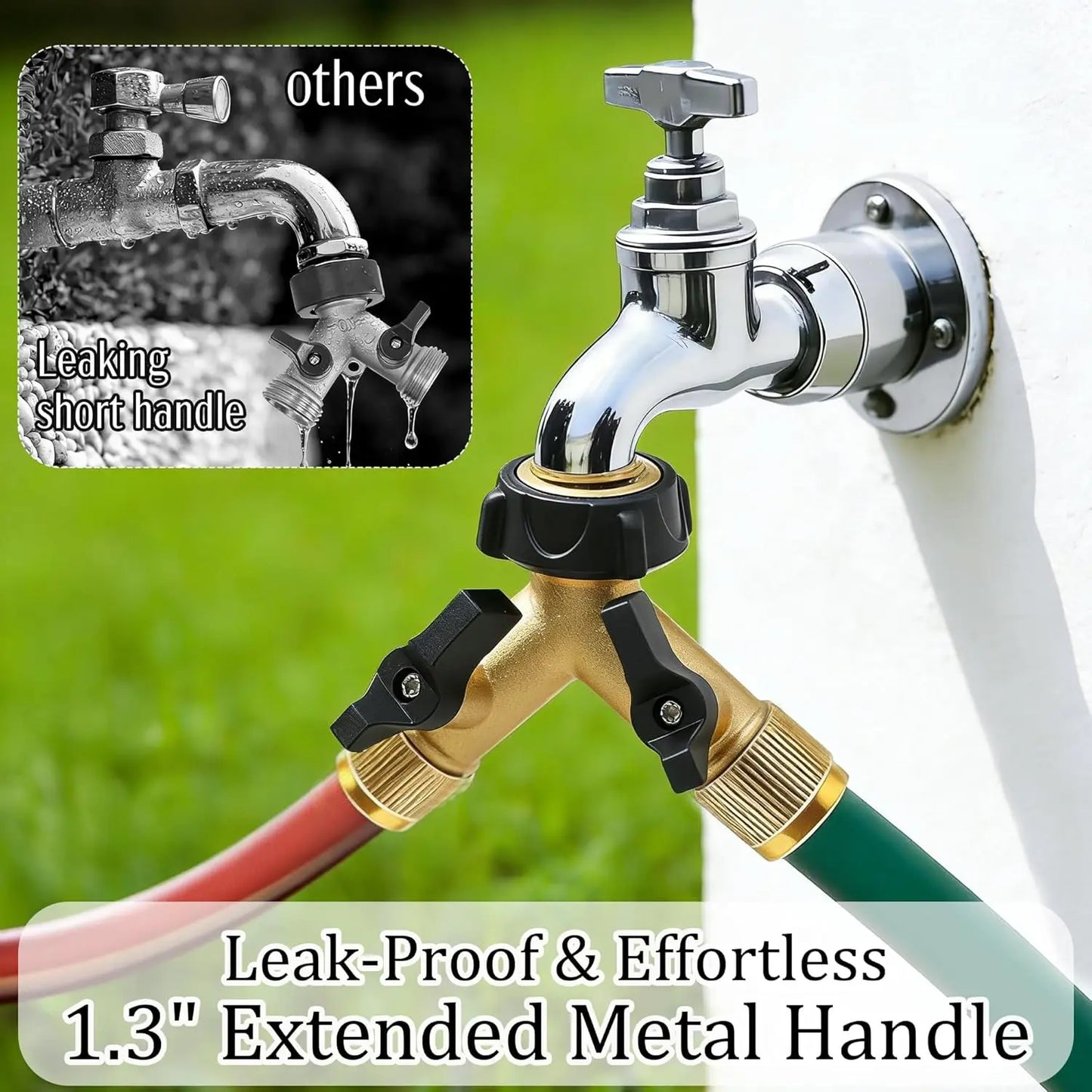 Brass Garden Hose Splitter 2 Way 3/4 Inch Connector With Valves