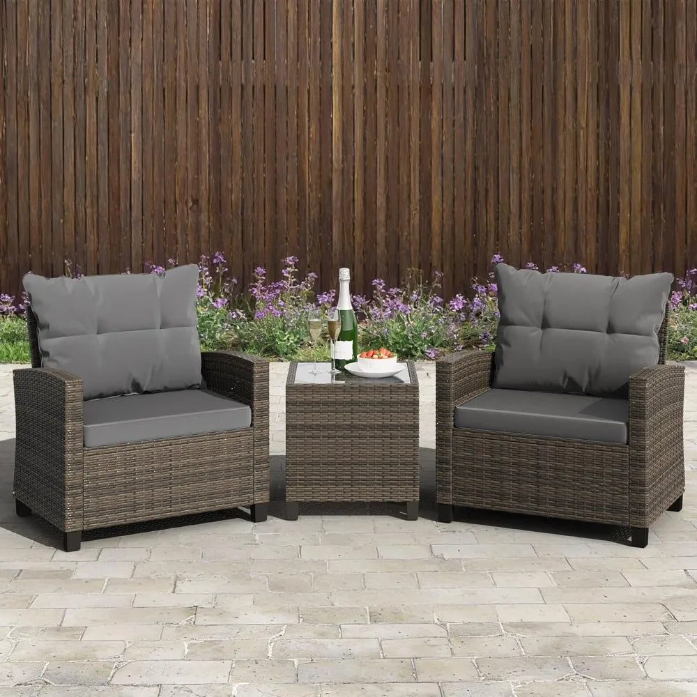 3-Piece Patio Set With Table PE Rattan Wicker