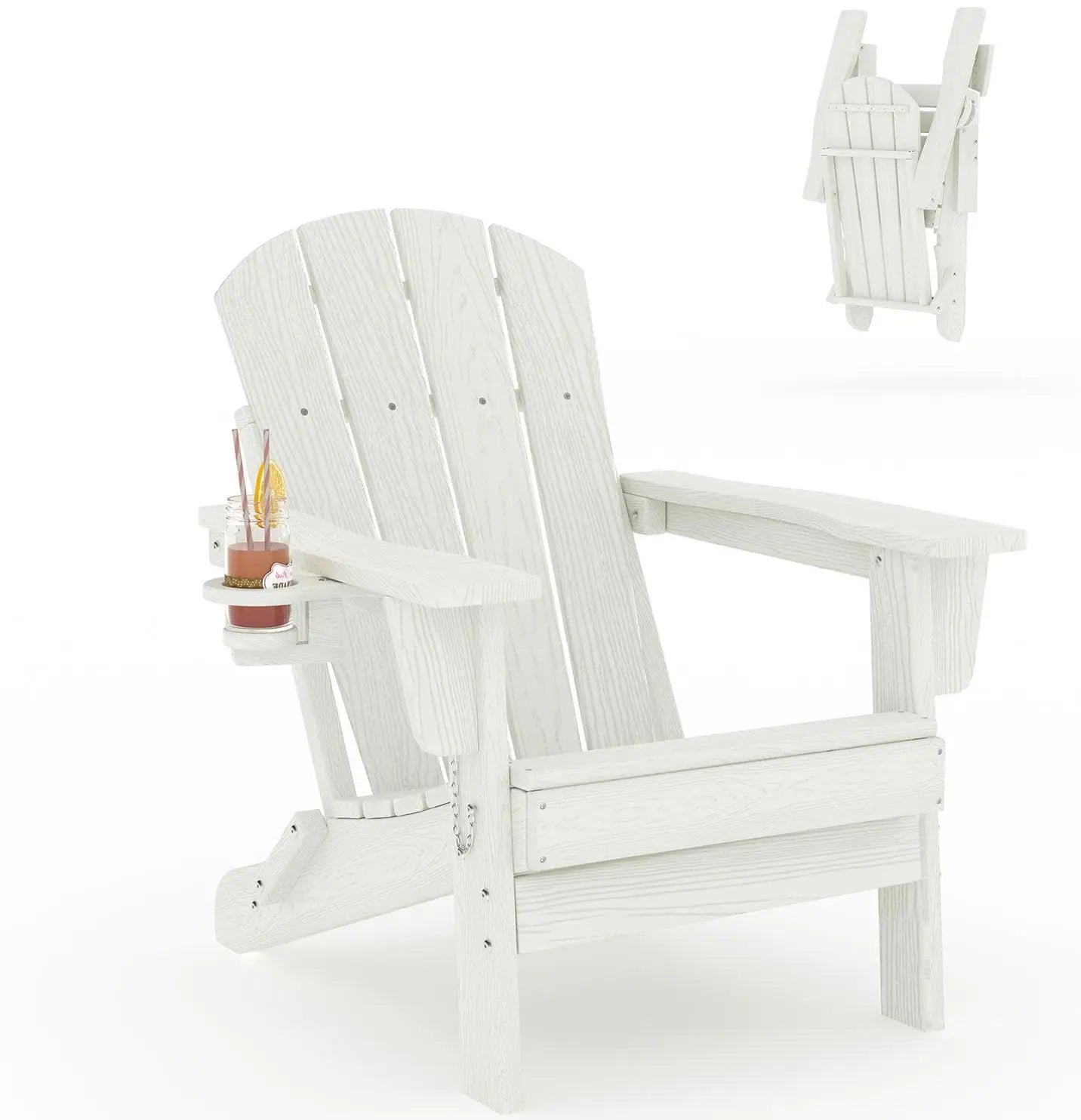 Folding Adirondack Chair All Weather HDPE Outdoor With Cup Holder