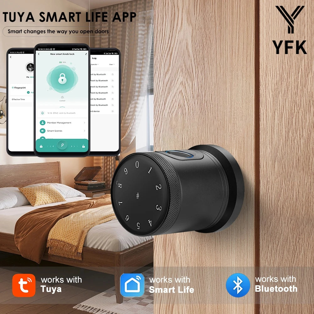 YFK Smart Life Door Lock Biometric Password Card Bluetooth Keyless Entry