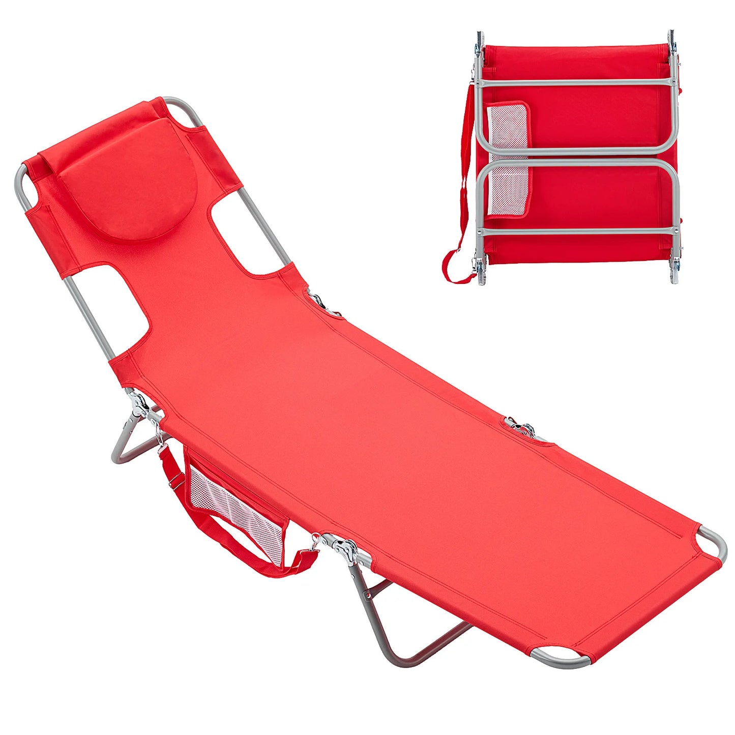 JHK 5-Position Adjustable Reclining Beach Lounge Chair With Arm Holes