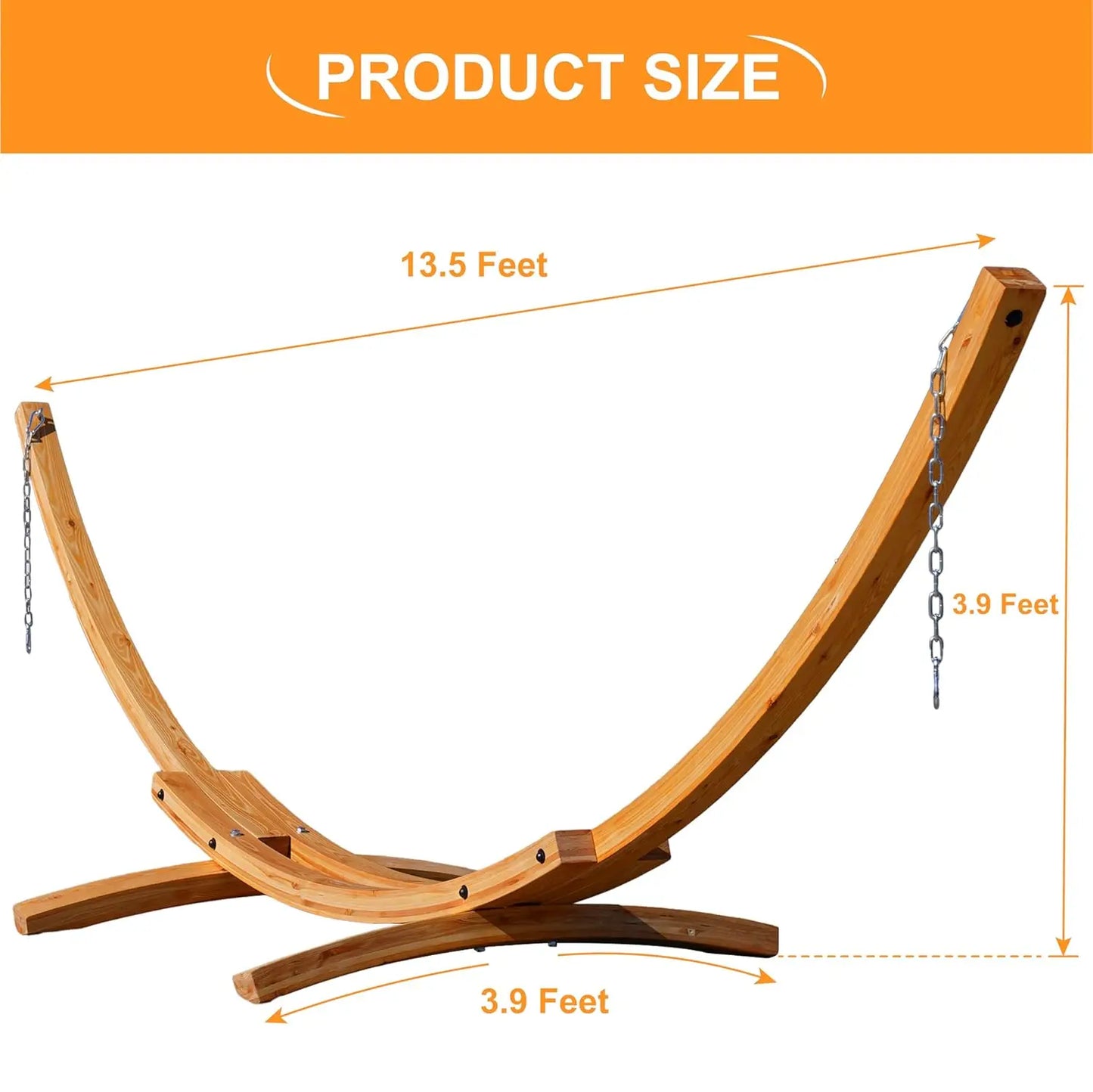 Pine Wood Arc Hammock Stand Outdoor With Carabiners And Chains