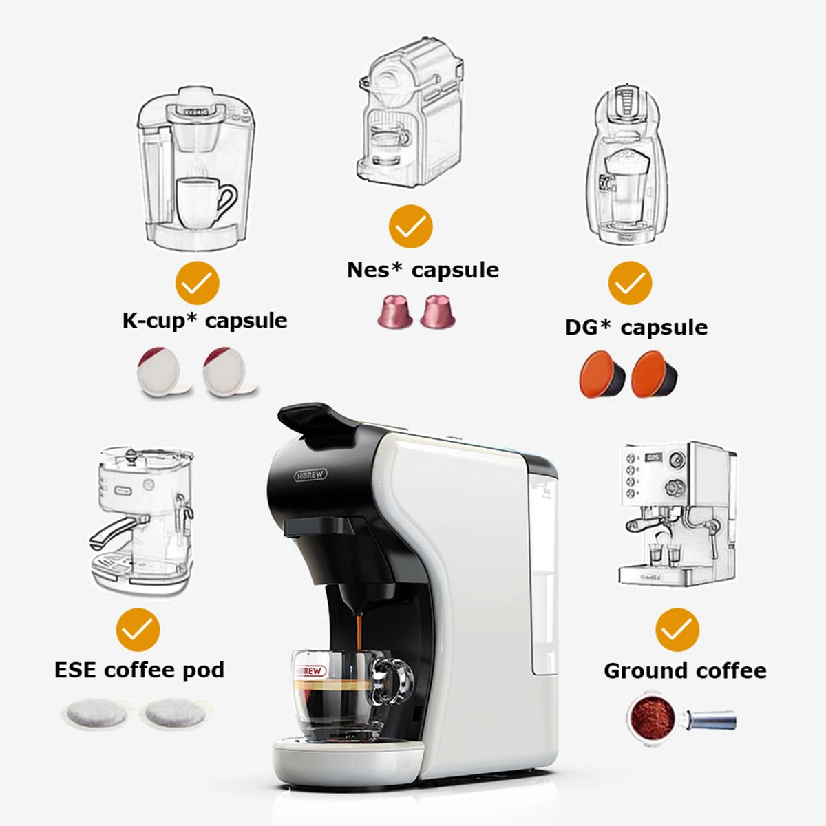 HiBREW 4 in 1 Capsule Coffee Maker With Milk Frother